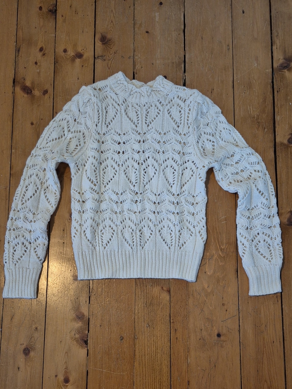 SHEIN White Openwork Crewneck Knit Sweater